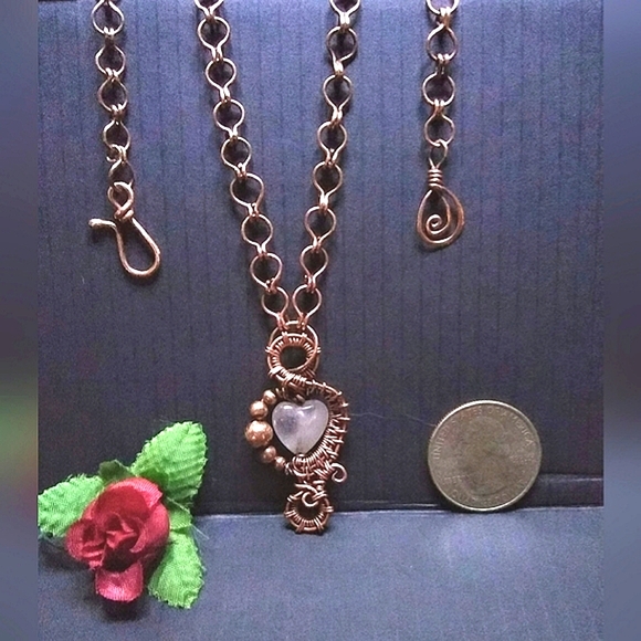 Handcrafted Rose Quartz Heart Necklace OOAK - Picture 7 of 9